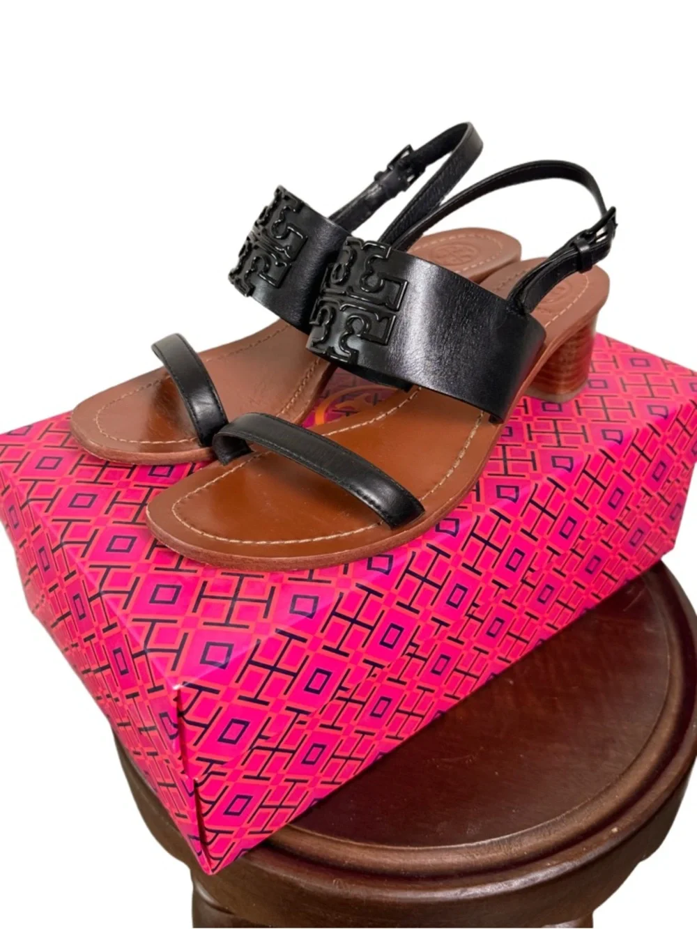 Tory Burch‎ Lowell 2 45mm Black Leather Slingback Sandals Size 7.5